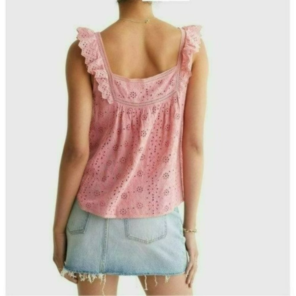 NWT Lucky Brand Embroidered Ruffle Button Down Tank Top - Picture 5 of 10